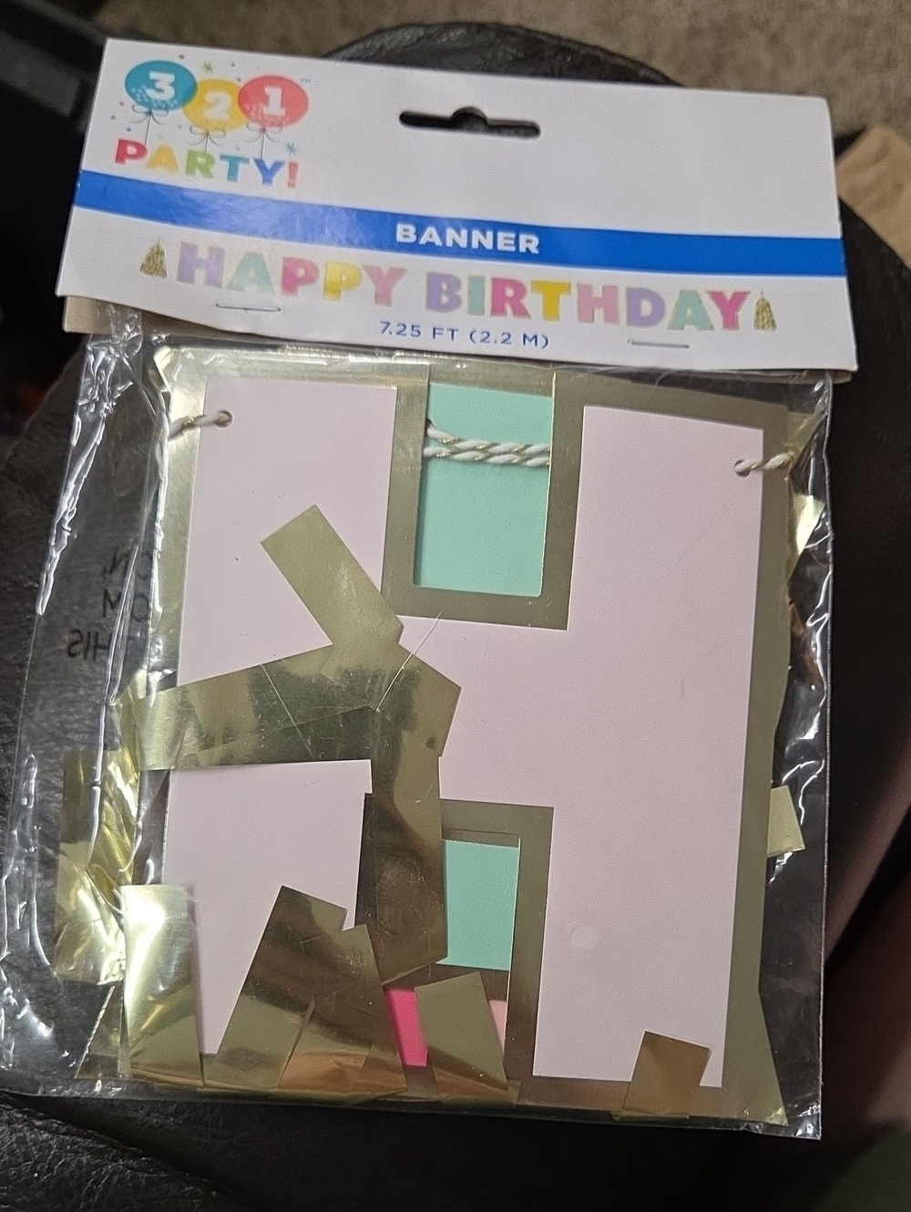3-2-1 Party Pastel Pink & Mint 'Happy Birthday' Banner with Gold Trim